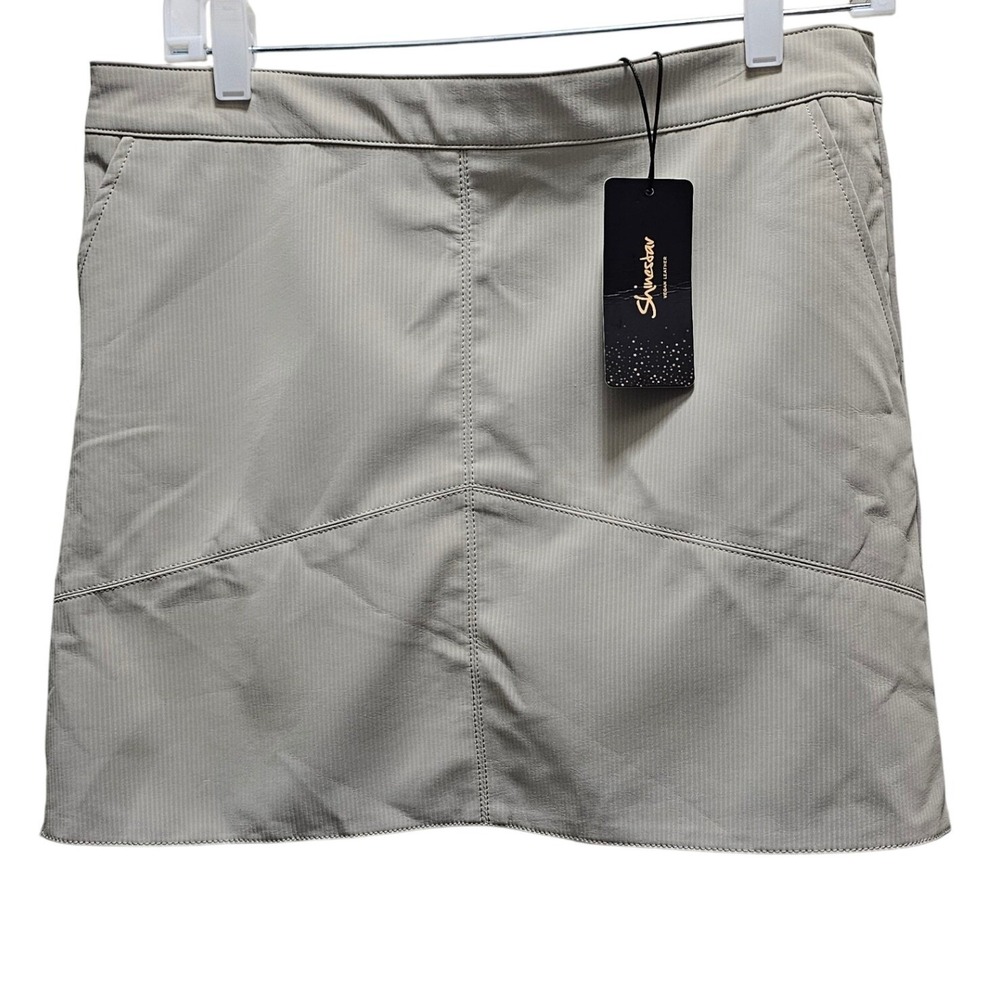 Shinestar Beige Vegan‎ Leather Textured Mini Skirt Pockets Womens Large NWT